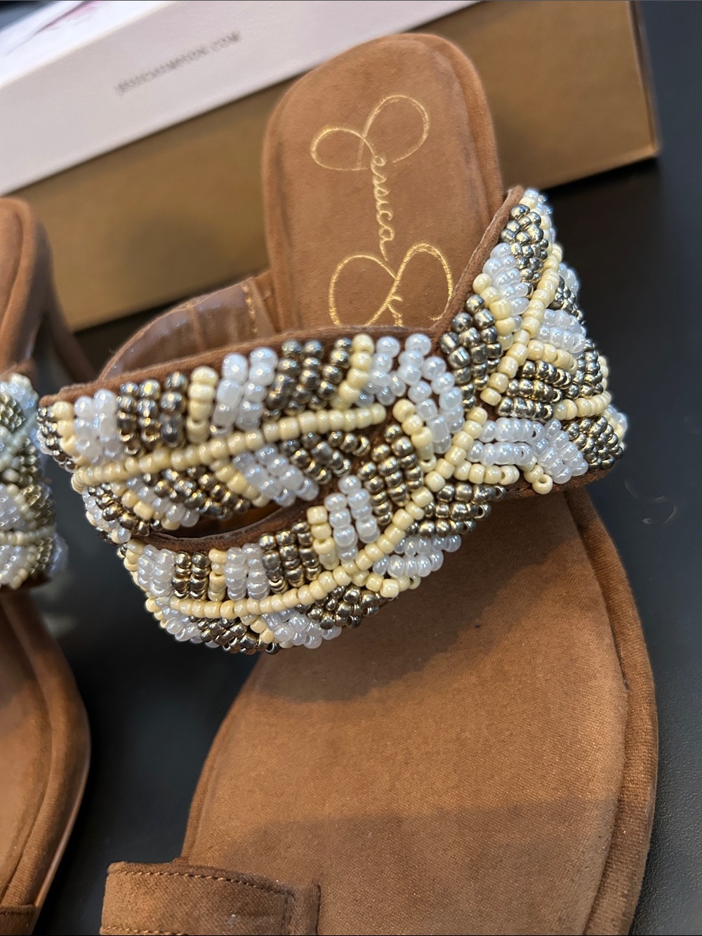 Jessica Simpson Brown Braided Beaded Toe-Loop Sandals - Picture 5 of 5